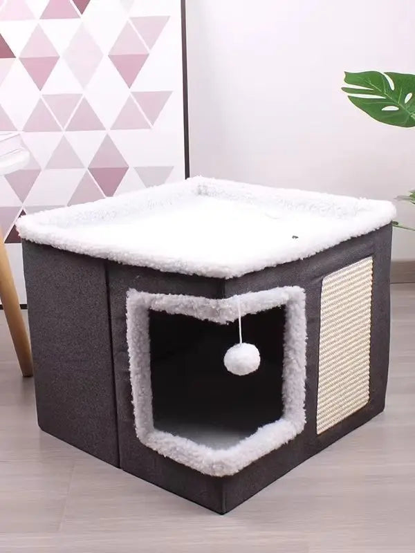 Cat Beds For Indoor Cats - Large Cat Cave For Pet Cat House With Fluffy Ball | Lilac Cats