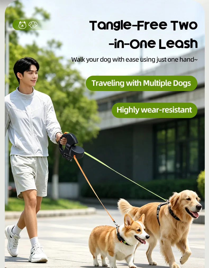 Double-Ended Retractable Pet Leash 8m Reflective Nylon Webbing 360° | Lilac Walk