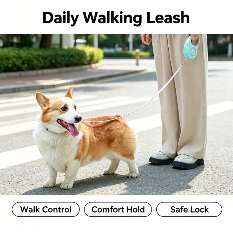 Automatic Extending Retractable Dog Leash with LED Streamer Light | Lilac Pets