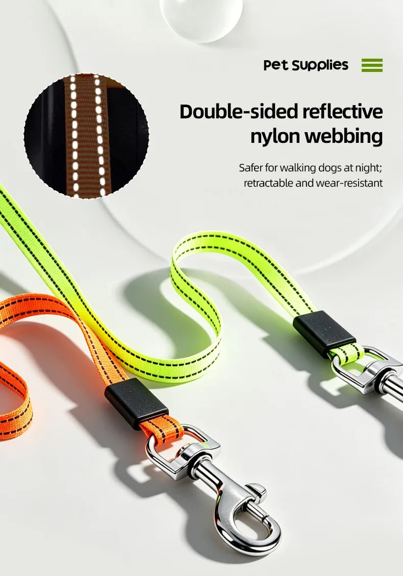 Double-Ended Retractable Pet Leash 8m Reflective Nylon Webbing 360° | Lilac Walk