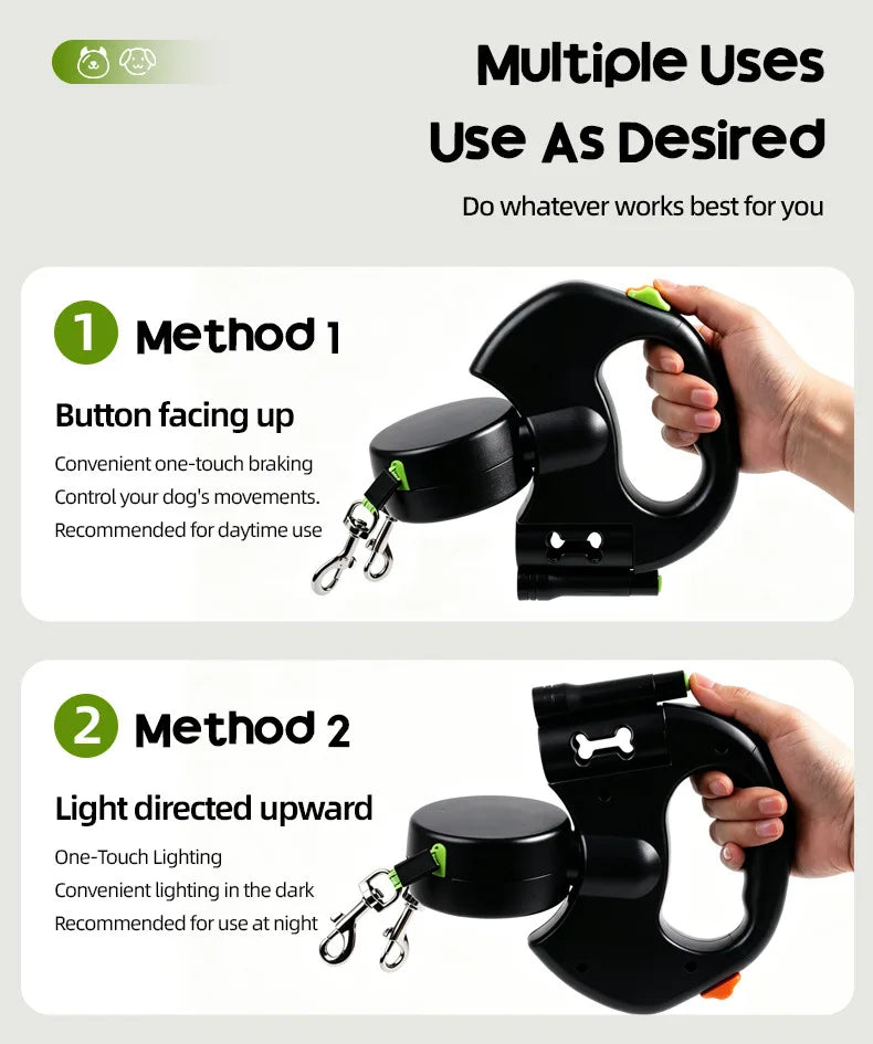 Double-Ended Retractable Pet Leash 8m Reflective Nylon Webbing 360° | Lilac Walk