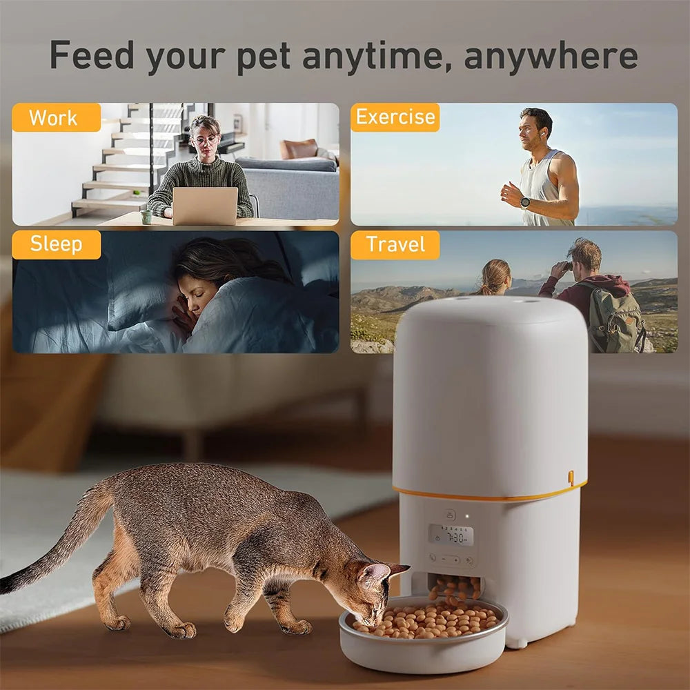 4L Automatic Cat Feeder, Smart Pet Food Dispenser with Key Control, Voice Recorder, Dual Power Supply, Timed Auto Dog Feeder with Stainless Steel Bowl | Lilac Pets