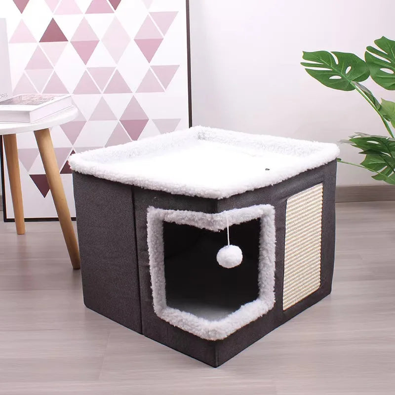 Cat Beds For Indoor Cats - Large Cat Cave For Pet Cat House With Fluffy Ball | Lilac Cats