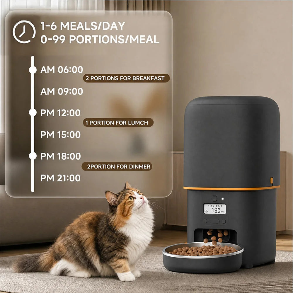 4L Automatic Cat Feeder, Smart Pet Food Dispenser with Key Control, Voice Recorder, Dual Power Supply, Timed Auto Dog Feeder with Stainless Steel Bowl | Lilac Pets