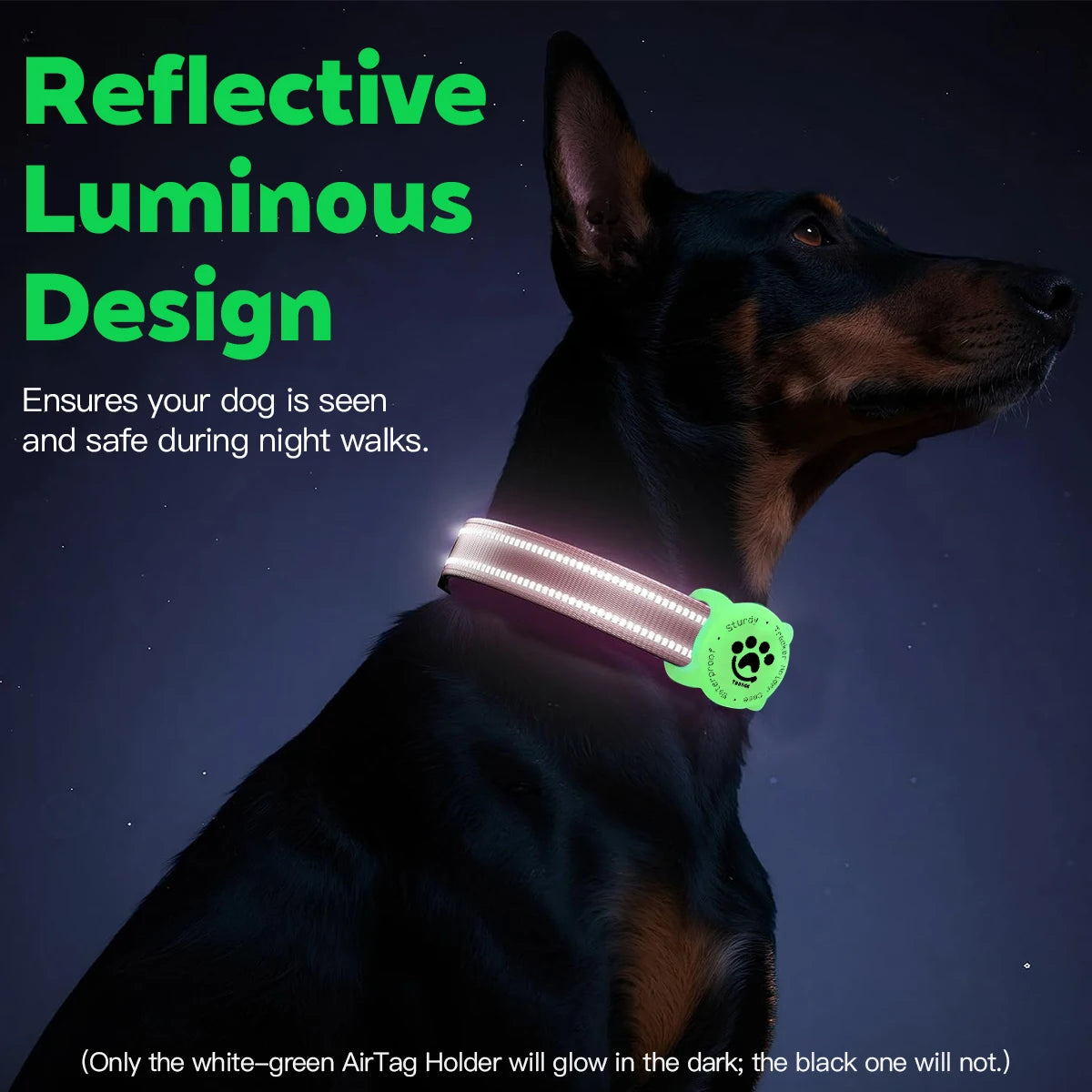 Reflective Dog Collar with Luminous AirTag Holder, Waterproof Soft Padded & Safety Buckle, Air Tag Tracker Case Collars | Lilac Dogs