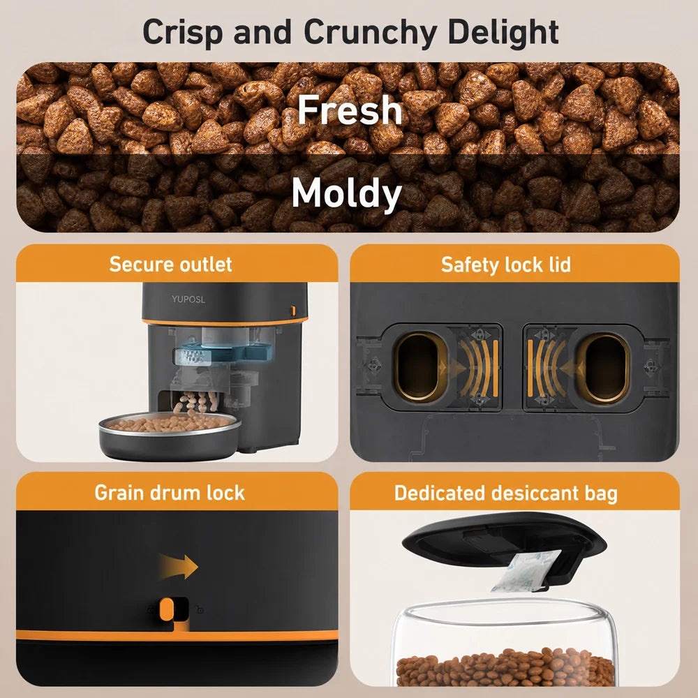 4L Automatic Cat Feeder, Smart Pet Food Dispenser with Key Control, Voice Recorder, Dual Power Supply, Timed Auto Dog Feeder with Stainless Steel Bowl | Lilac Pets