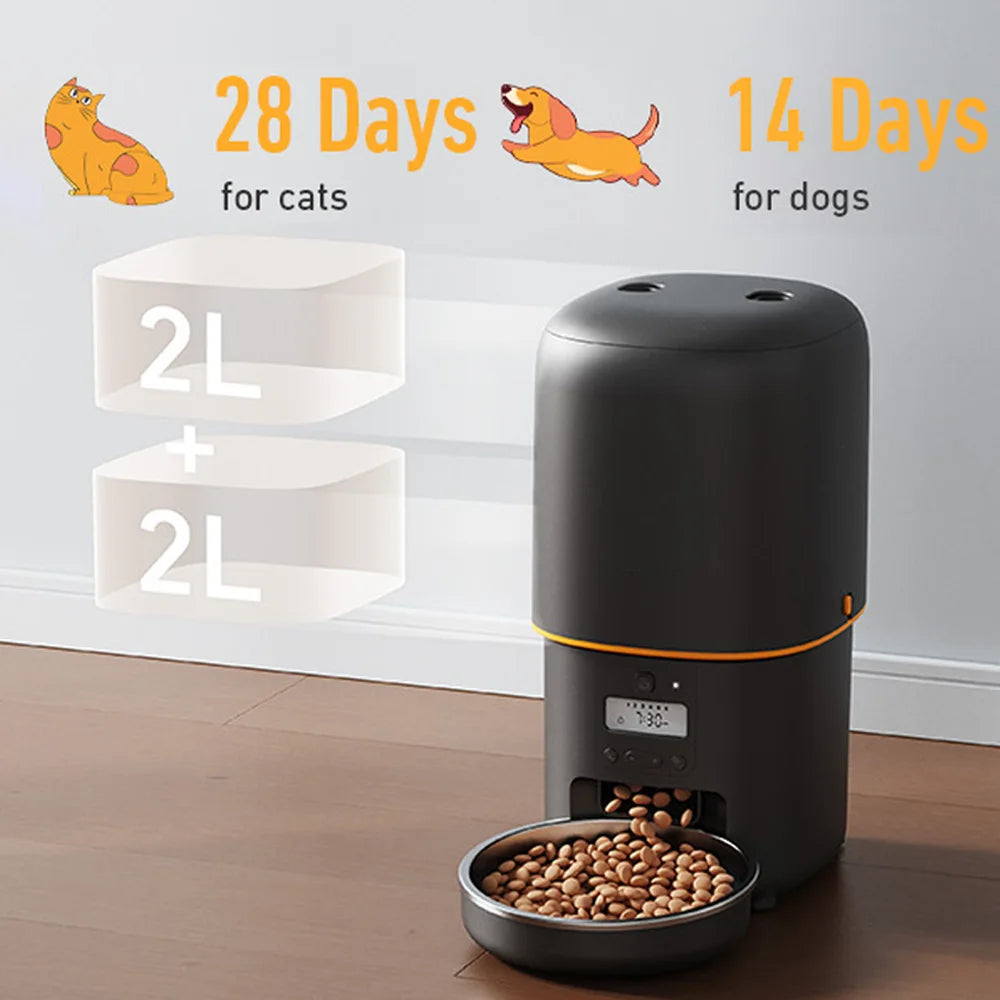 4L Automatic Cat Feeder, Smart Pet Food Dispenser with Key Control, Voice Recorder, Dual Power Supply, Timed Auto Dog Feeder with Stainless Steel Bowl | Lilac Pets
