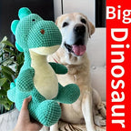 Green, Durable, Chewable Plush Dinosaur Dog Toy with Squeaks - An Interactive Pet Toy Suitable for Medium-Sized Dogs.