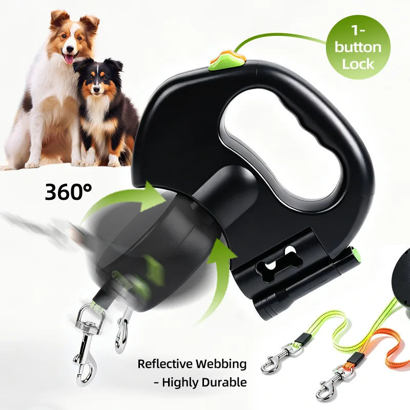 Double-Ended Retractable Pet Leash 8m Reflective Nylon Webbing 360° | Lilac Walk