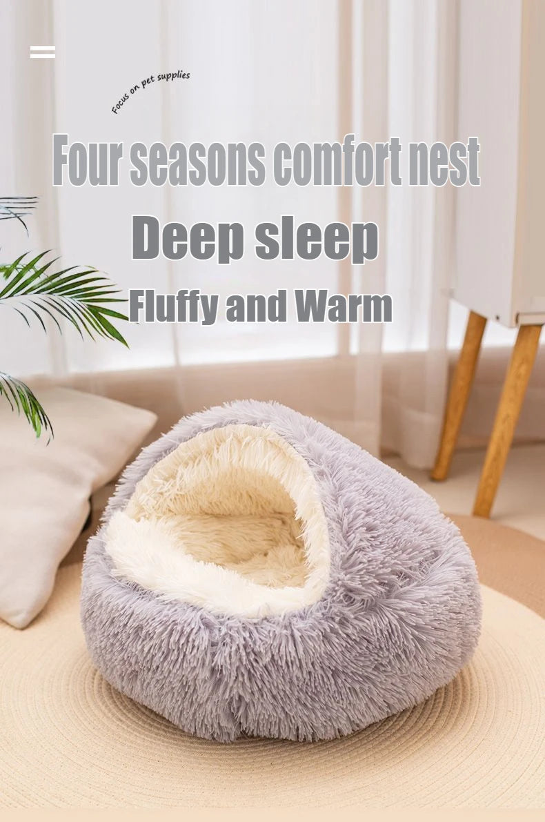 2 in 1 Soft Plush Pet Bed 50CM with Cover Round | Lilac Pets