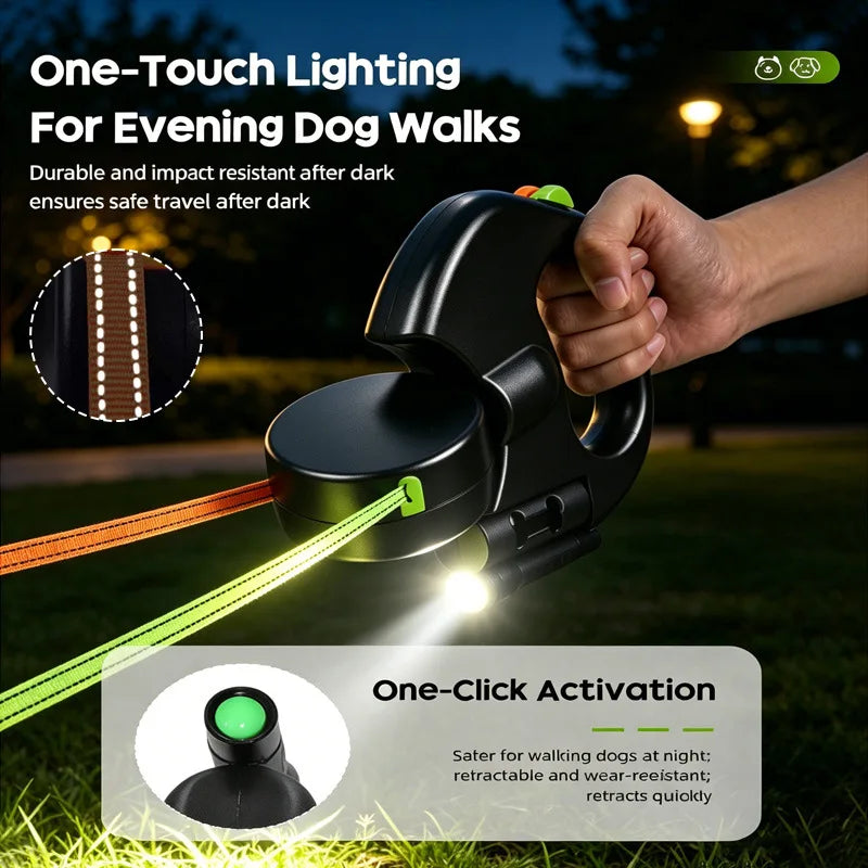 Double-Ended Retractable Pet Leash 8m Reflective Nylon Webbing 360° | Lilac Walk