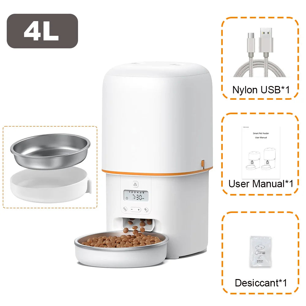 4L Automatic Cat Feeder, Smart Pet Food Dispenser with Key Control, Voice Recorder, Dual Power Supply, Timed Auto Dog Feeder with Stainless Steel Bowl | Lilac Pets