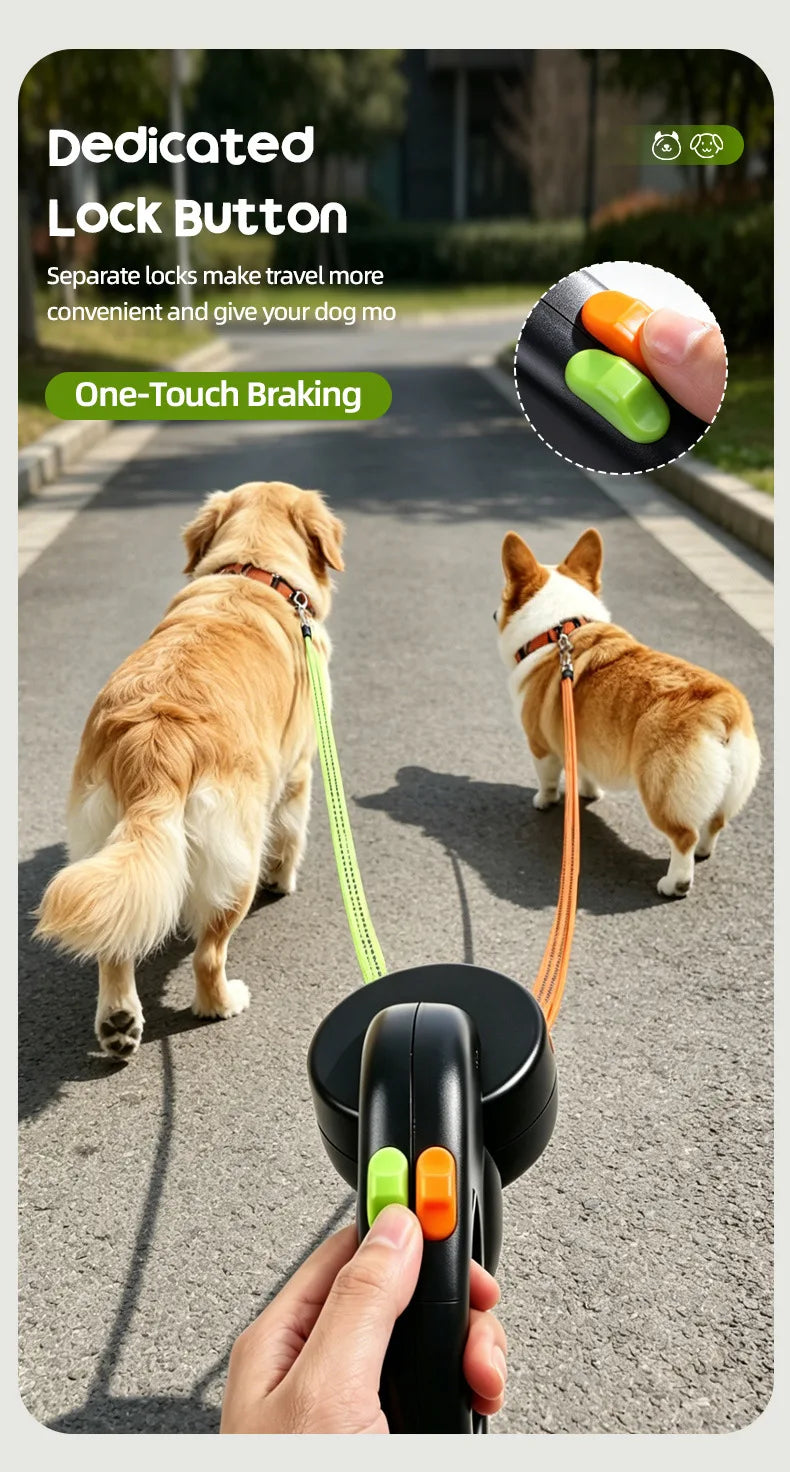 Double-Ended Retractable Pet Leash 8m Reflective Nylon Webbing 360° | Lilac Walk