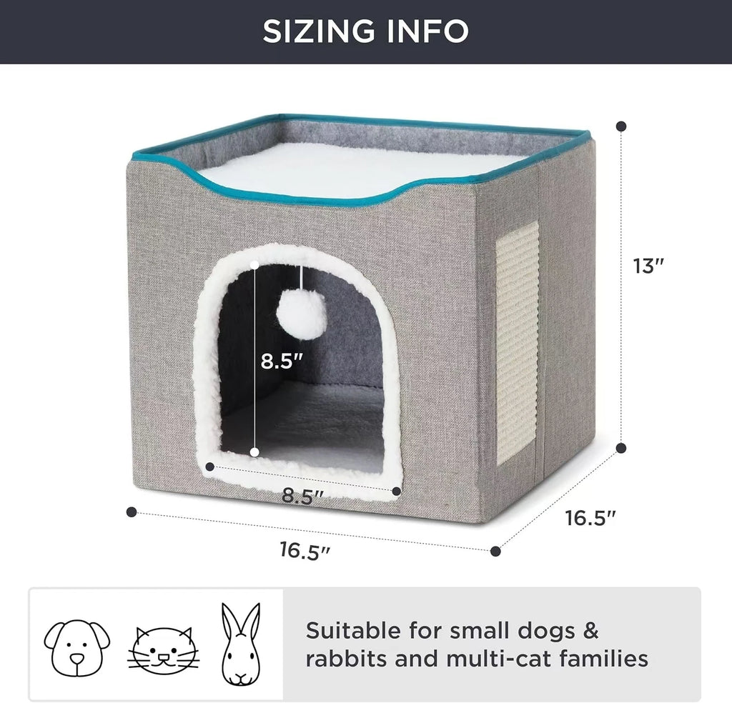 Cat Beds For Indoor Cats - Large Cat Cave For Pet Cat House With Fluffy Ball | Lilac Cats