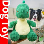 Green, Durable, Chewable Plush Dinosaur Dog Toy with Squeaks - An Interactive Pet Toy Suitable for Medium-Sized Dogs.