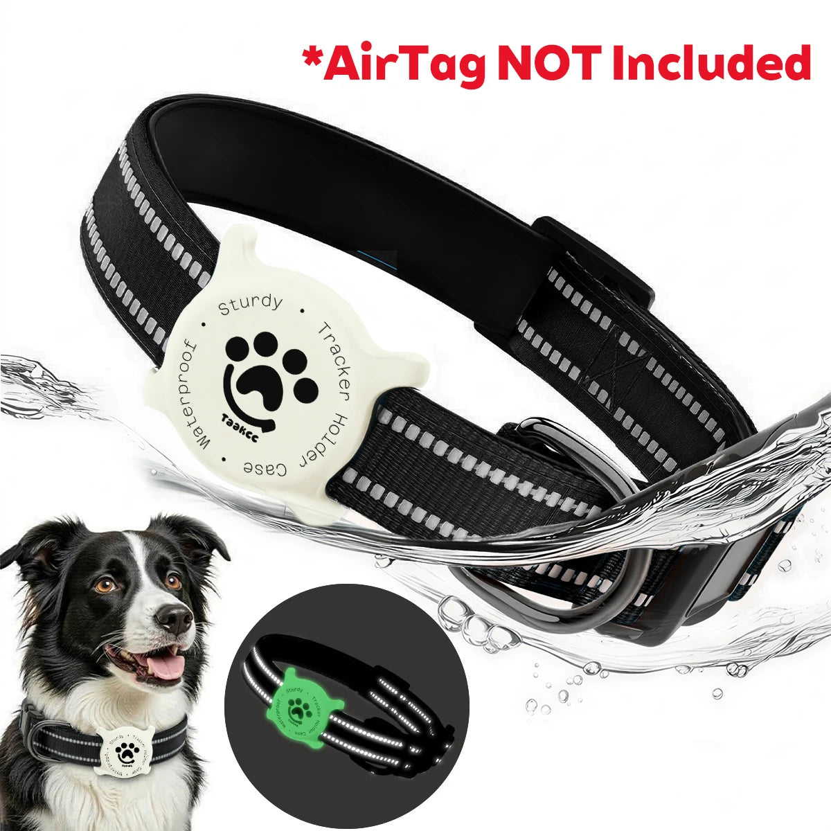 Reflective Dog Collar with Luminous AirTag Holder, Waterproof Soft Padded & Safety Buckle, Air Tag Tracker Case Collars | Lilac Dogs