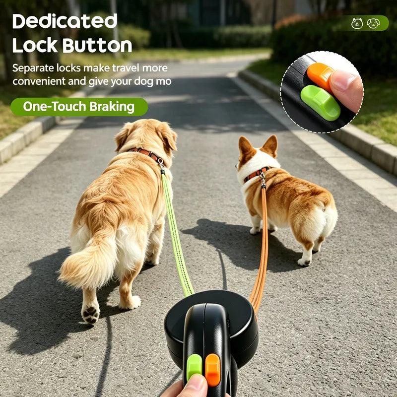Double-Ended Retractable Pet Leash 8m Reflective Nylon Webbing 360° | Lilac Walk