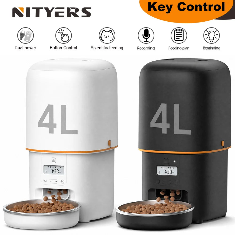 4L Automatic Cat Feeder, Smart Pet Food Dispenser with Key Control, Voice Recorder, Dual Power Supply, Timed Auto Dog Feeder with Stainless Steel Bowl | Lilac Pets
