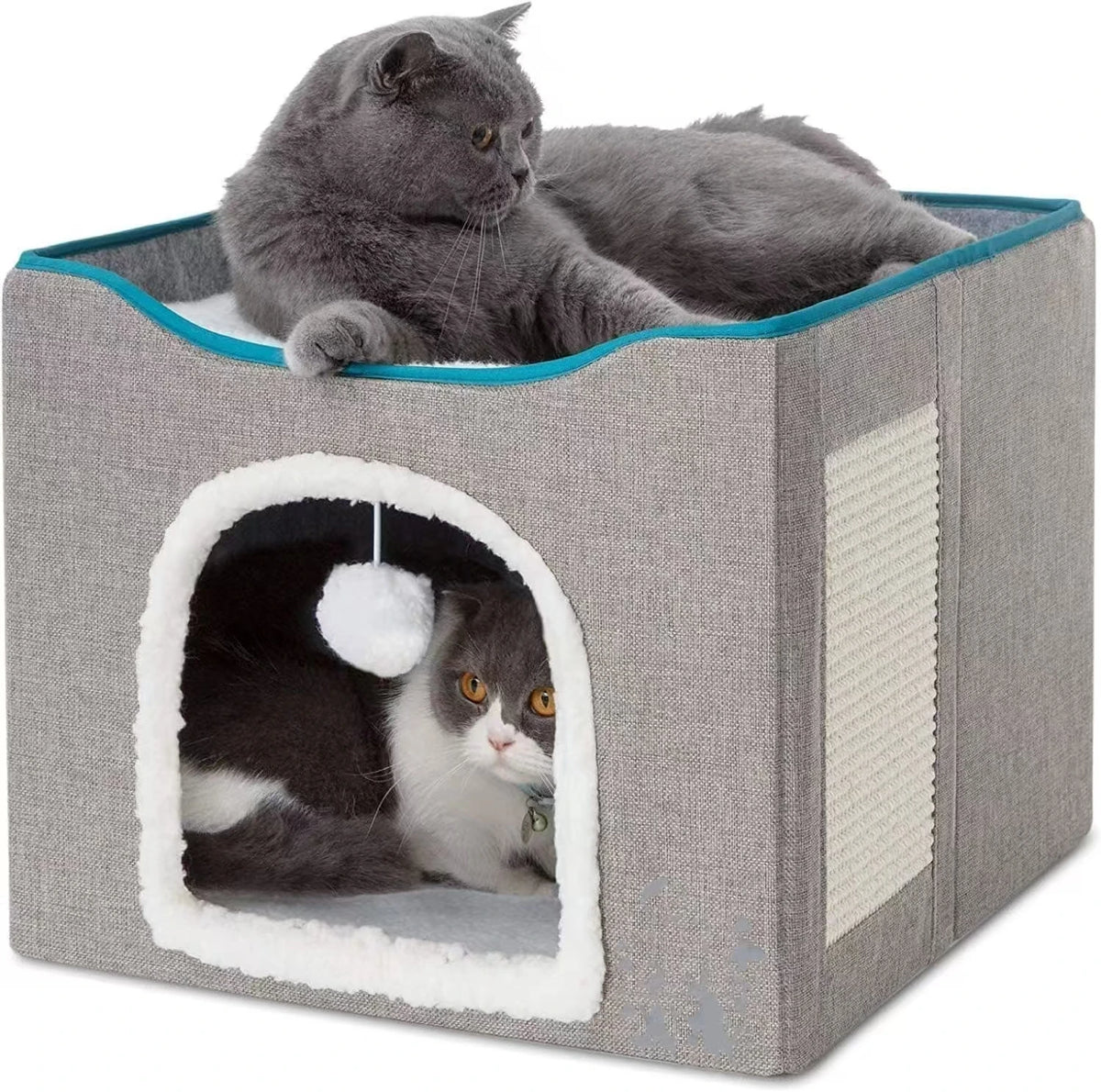 Cat Beds For Indoor Cats - Large Cat Cave For Pet Cat House With Fluffy Ball | Lilac Cats