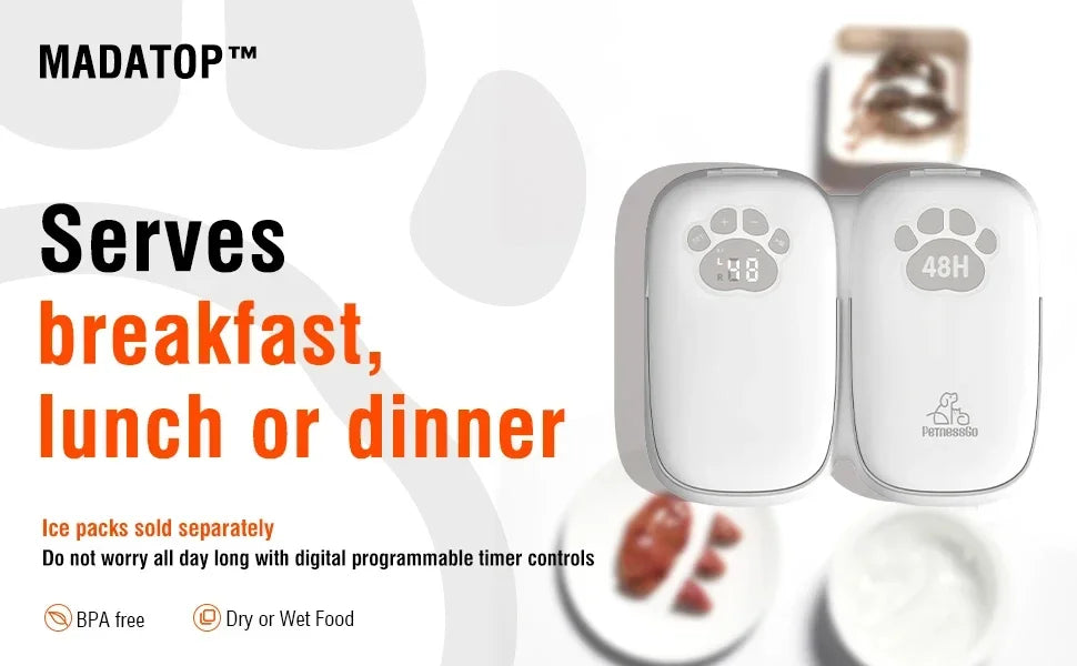 Automatic Wet Food Cat Feeder, 1-48 Hours Smart Timer Pet Feeder with LED Display for 2 Cats, Dry or Semi-Moist Pet Food Dispenser for Kitten and Puppy | Lilac Pets