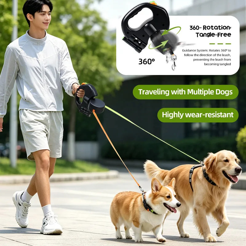 Double-Ended Retractable Pet Leash 8m Reflective Nylon Webbing 360° | Lilac Walk