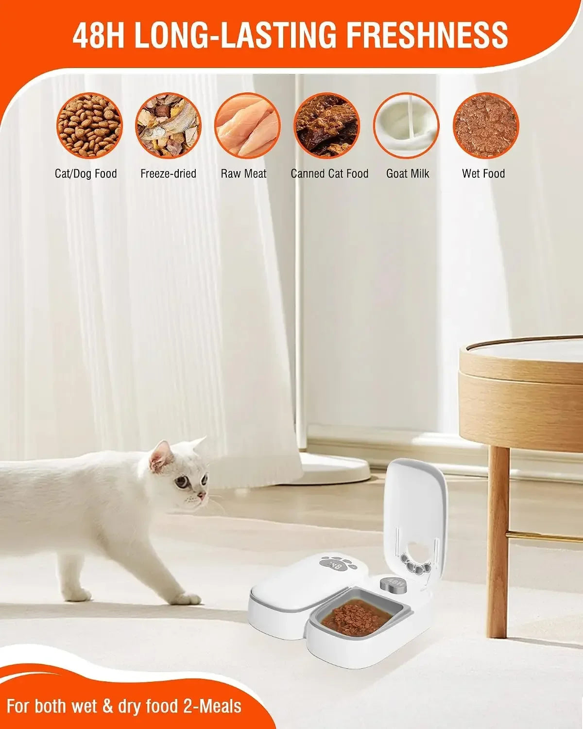 Automatic Wet Food Cat Feeder, 1-48 Hours Smart Timer Pet Feeder with LED Display for 2 Cats, Dry or Semi-Moist Pet Food Dispenser for Kitten and Puppy | Lilac Pets
