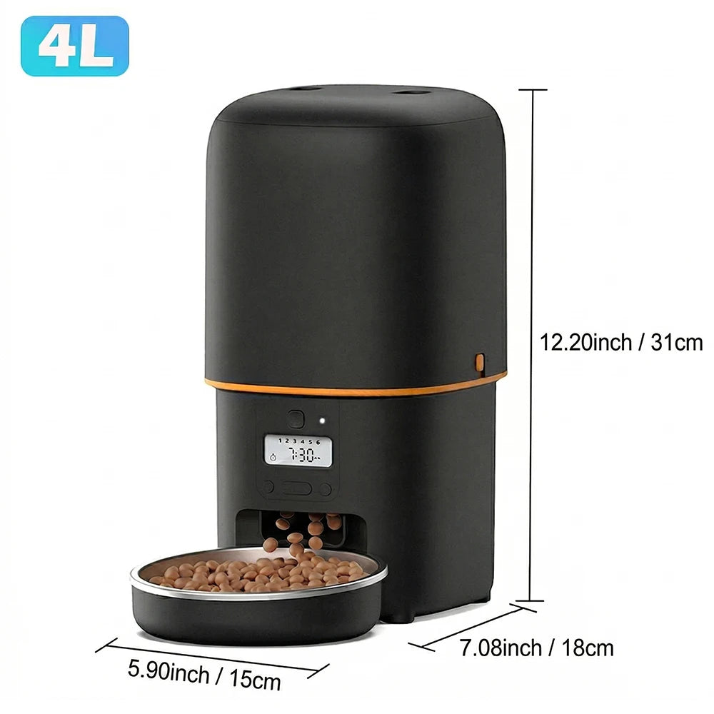 4L Automatic Cat Feeder, Smart Pet Food Dispenser with Key Control, Voice Recorder, Dual Power Supply, Timed Auto Dog Feeder with Stainless Steel Bowl | Lilac Pets