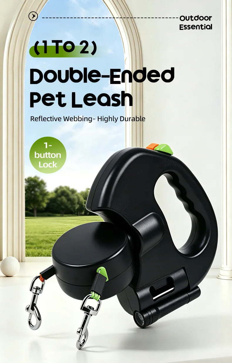 Double-Ended Retractable Pet Leash 8m Reflective Nylon Webbing 360° | Lilac Walk