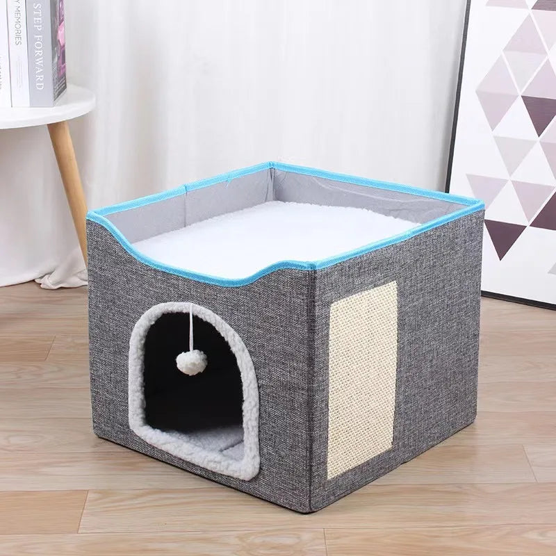 Cat Beds For Indoor Cats - Large Cat Cave For Pet Cat House With Fluffy Ball | Lilac Cats