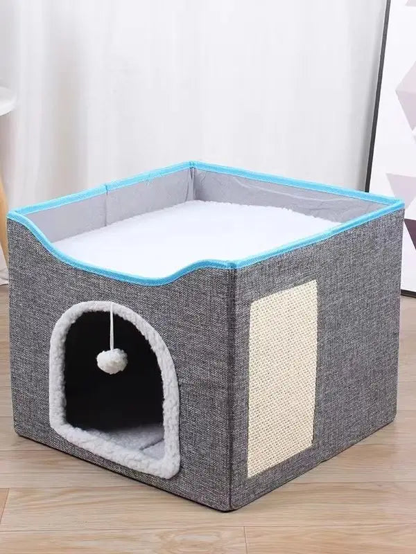 Cat Beds For Indoor Cats - Large Cat Cave For Pet Cat House With Fluffy Ball | Lilac Cats
