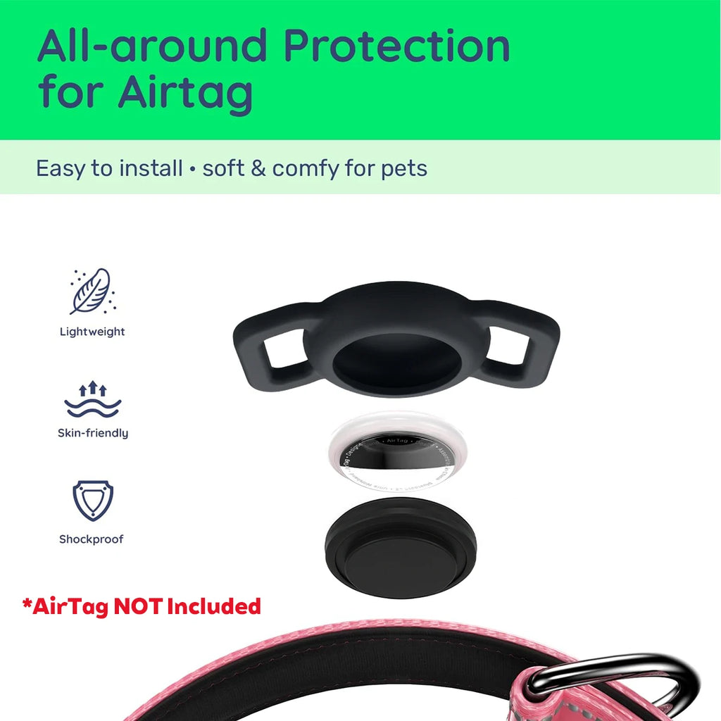 Reflective Dog Collar with Luminous AirTag Holder, Waterproof Soft Padded & Safety Buckle, Air Tag Tracker Case Collars | Lilac Dogs