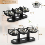 Cat Bowls Elevated, Raised Cat Food Bowls For Cats, Adjustable Heights Cat Food And Water Bowl With Black Shelf. | Lilac Cats