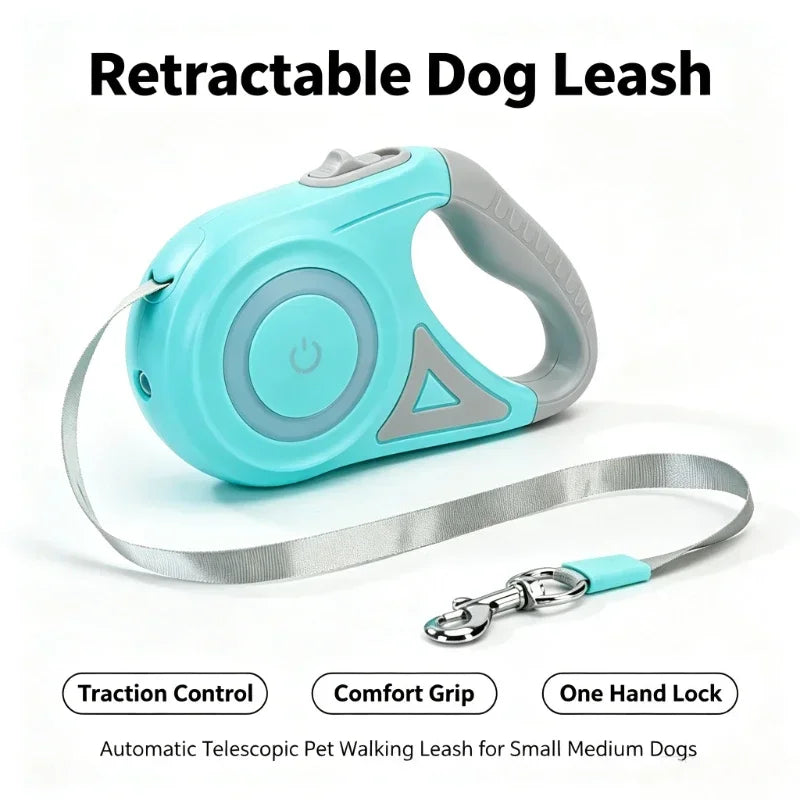Automatic Extending Retractable Dog Leash with LED Streamer Light | Lilac Pets